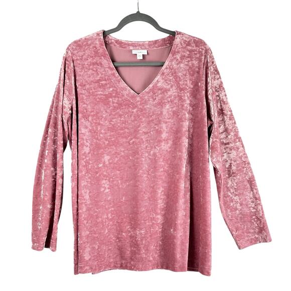 J. Jill Crushed Velvet Tunic Size Large Dusty Pink Long Sleeve Casual V Neck Top - Picture 1 of 11
